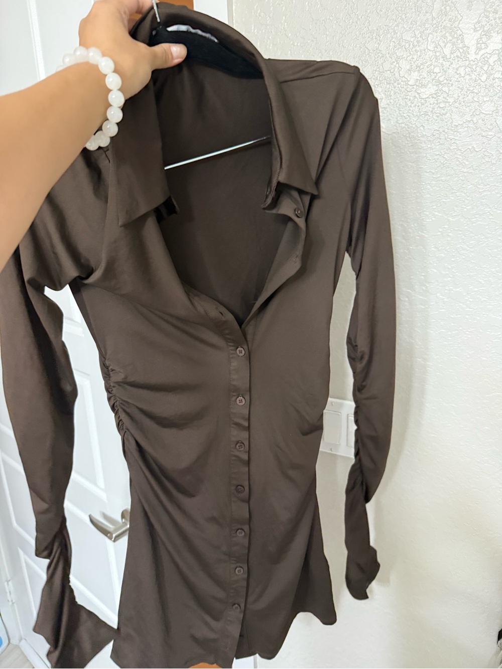 Brown Button-Front Mini Dress